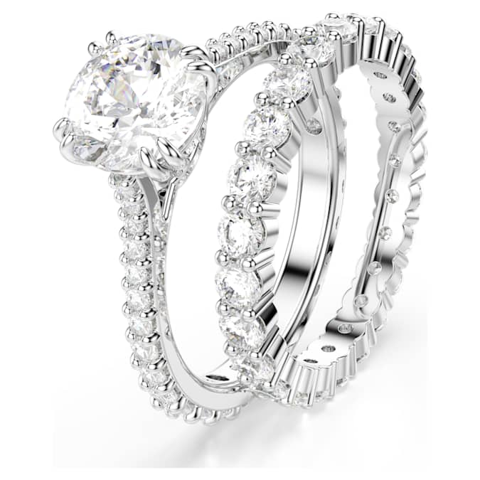 Stilla ring Set (2), Round cut, White, Rhodium plated