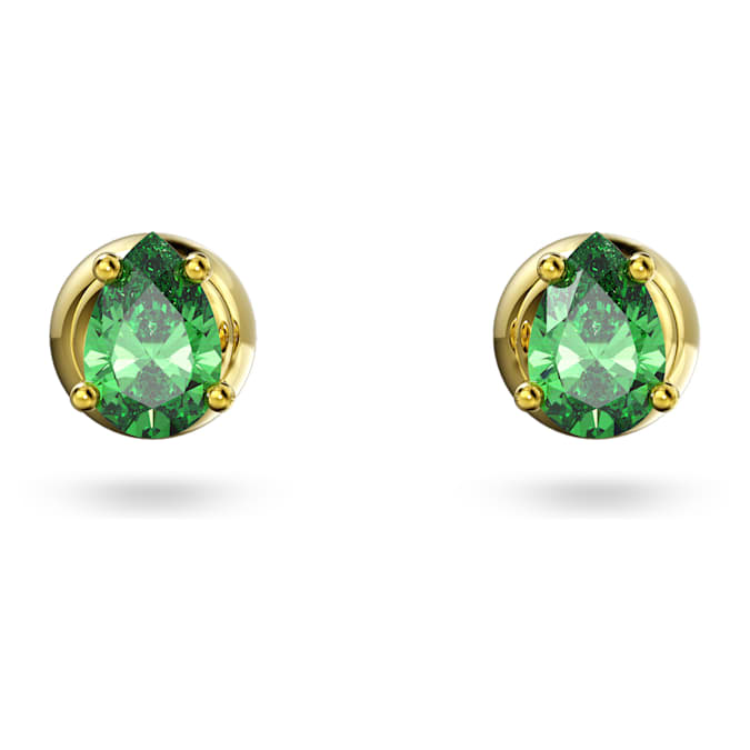 Stilla stud earrings Pear cut, Green, Gold-tone plated