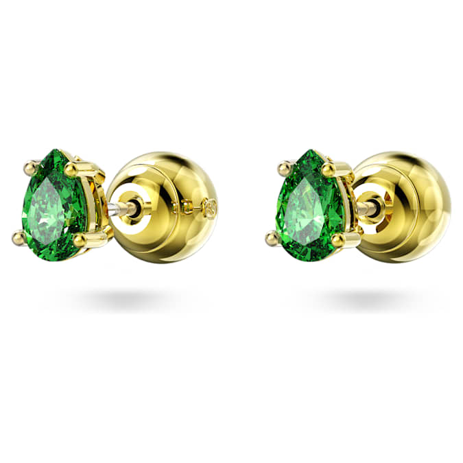 Stilla stud earrings Pear cut, Green, Gold-tone plated