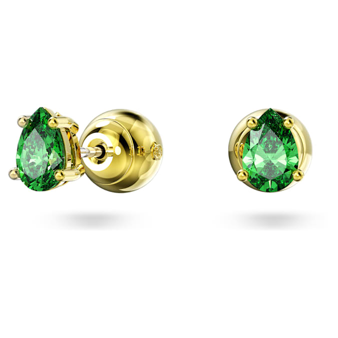 Stilla stud earrings Pear cut, Green, Gold-tone plated