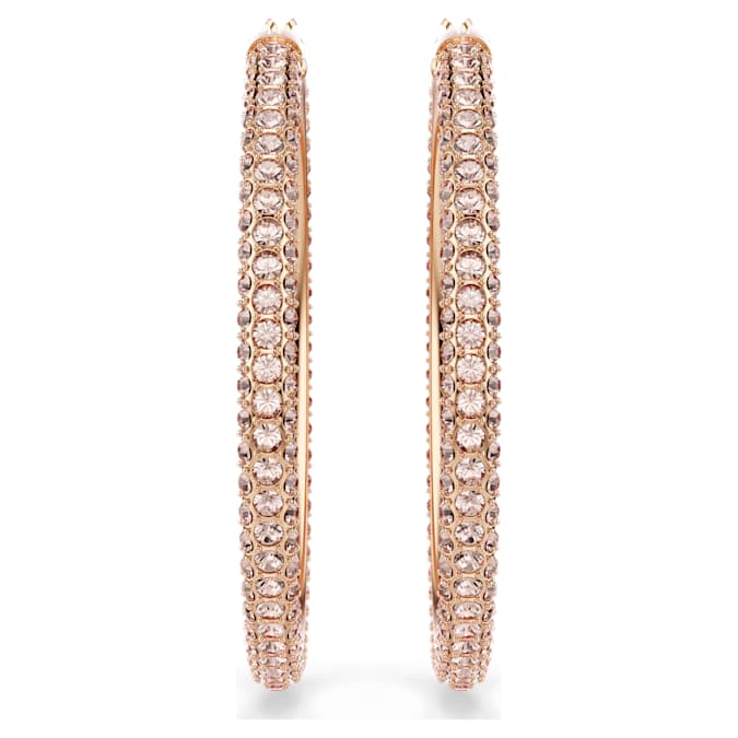 Stone hoop earrings Pavé, Large, White, Rose gold-tone plated