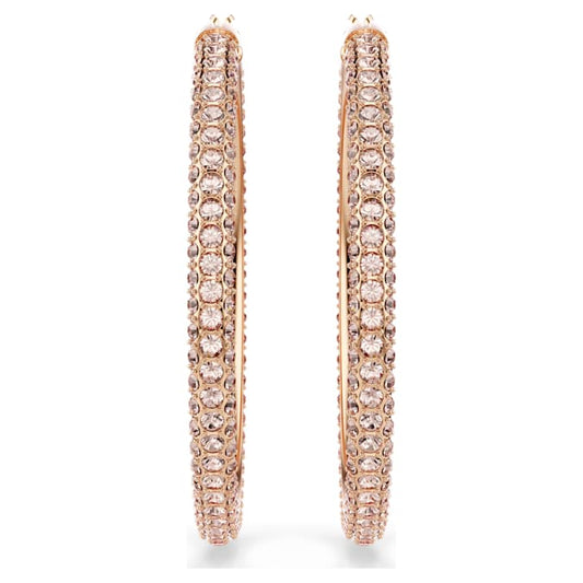 Stone hoop earrings Pavé, Large, White, Rose gold-tone plated