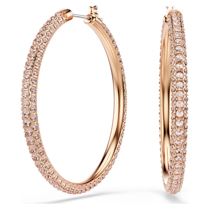 Stone hoop earrings Pavé, Large, White, Rose gold-tone plated