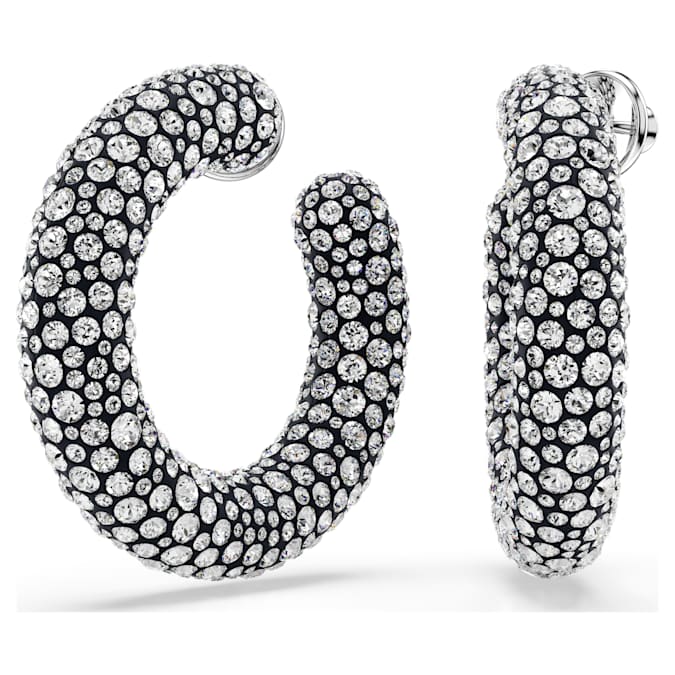 Sublima hoop earrings Mixed round cuts, White, Rhodium plated
