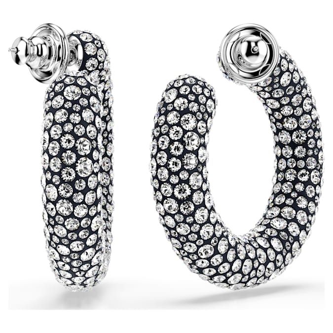 Sublima hoop earrings Mixed round cuts, White, Rhodium plated