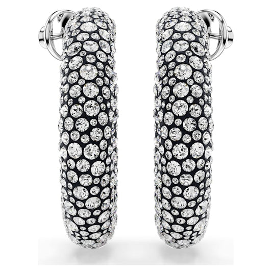 Sublima hoop earrings Mixed round cuts, White, Rhodium plated