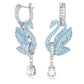 Swan drop earrings Swan, Blue, Rhodium plated