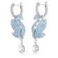 Swan drop earrings Swan, Blue, Rhodium plated