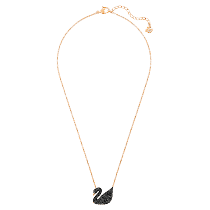 Swan pendant Swan, Black, Rose gold-tone plated