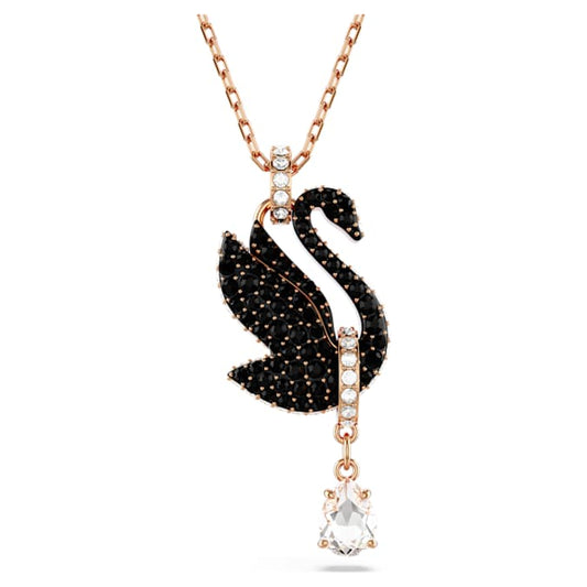 Swan pendant Swan, Black, Rose gold-tone plated