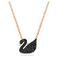 Swan pendant Swan, Small, Black, Rose gold-tone plated