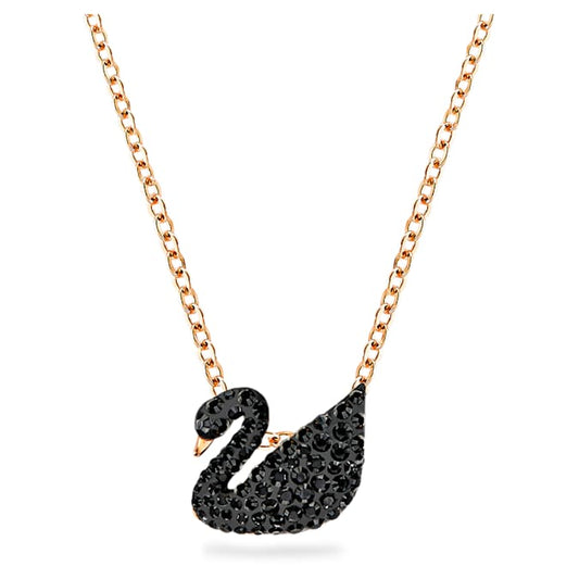 Swan pendant Swan, Small, Black, Rose gold-tone plated