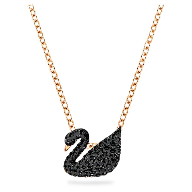 Swan pendant Swan, Small, Black, Rose gold-tone plated
