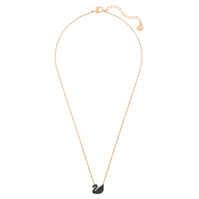 Swan pendant Swan, Small, Black, Rose gold-tone plated
