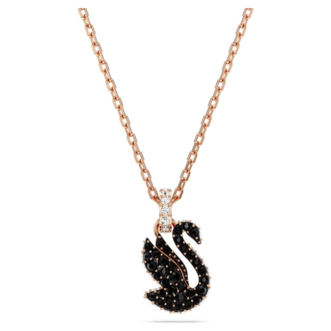 Swan pendant Swan, Small, Black, Rose gold-tone plated