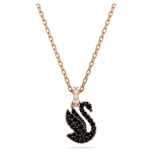 Swan pendant Swan, Small, Black, Rose gold-tone plated