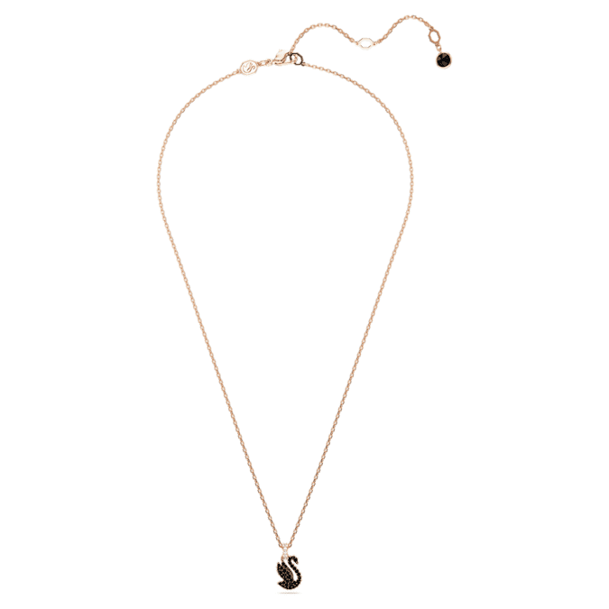 Swan pendant Swan, Small, Black, Rose gold-tone plated
