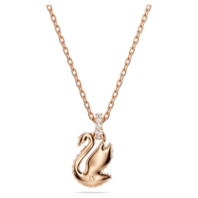 Swan pendant Swan, Small, Black, Rose gold-tone plated