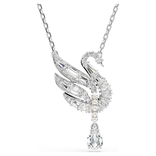 Swan pendant Swan, White, Rhodium plated