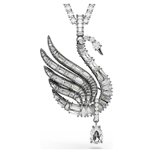 Swan pendant and brooch Swan, White, Ruthenium plated