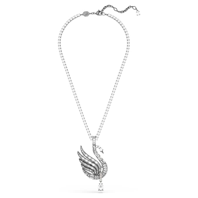 Swan pendant and brooch Swan, White, Ruthenium plated