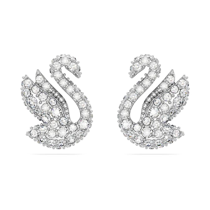 Swarovski Iconic Swan stud earrings Swan, White, Rhodium plated