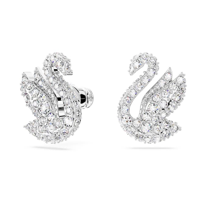 Swarovski Iconic Swan stud earrings Swan, White, Rhodium plated
