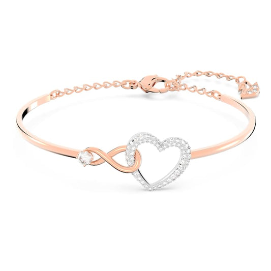 Swarovski Infinity bangle Infinity and heart, White, Mixed metal finish