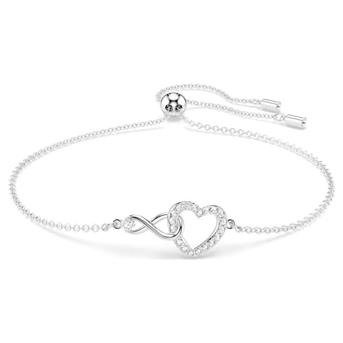 Swarovski Infinity bracelet Infinity and heart, White, Rhodium plated