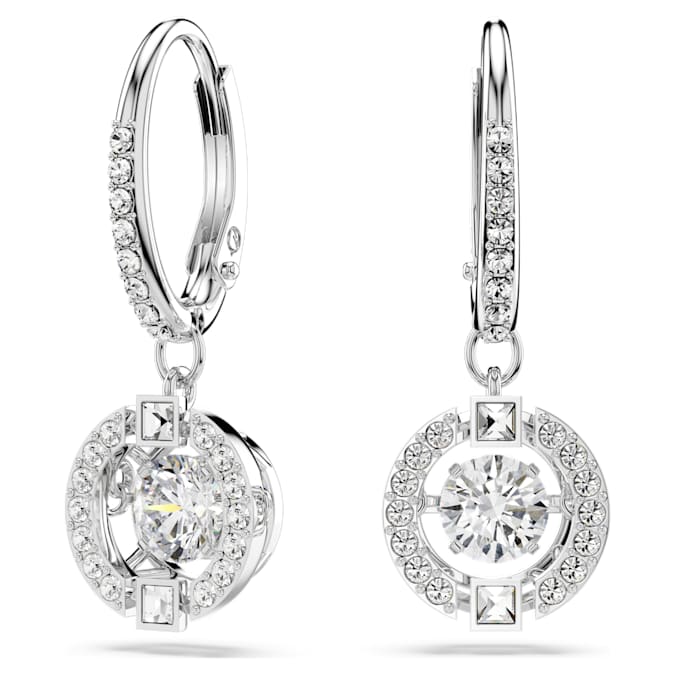 Swarovski Sparkling Dance drop earrings Round cut, White, Rhodium plated