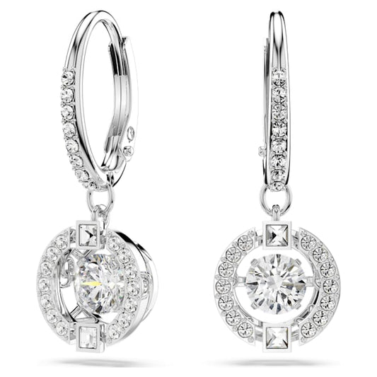 Swarovski Sparkling Dance drop earrings Round cut, White, Rhodium plated