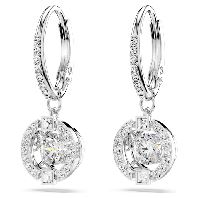 Swarovski Sparkling Dance drop earrings Round cut, White, Rhodium plated