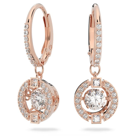 Swarovski Sparkling Dance drop earrings Round cut, White, Rose gold-tone plated