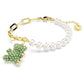 Teddy bracelet Crystal pearl, Bear, Green, Gold-tone plated