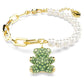 Teddy bracelet Crystal pearl, Bear, Green, Gold-tone plated