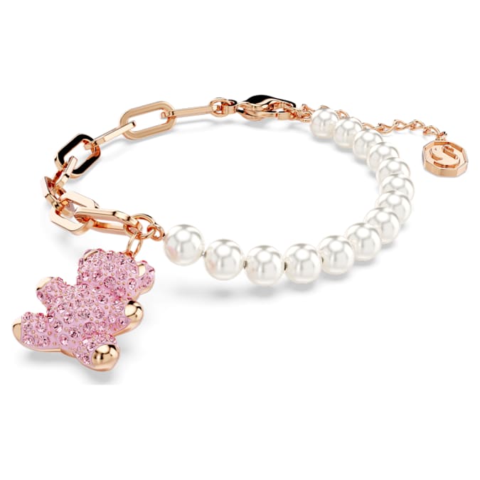 Teddy bracelet Crystal pearl, Bear, Pink, Rose gold-tone plated
