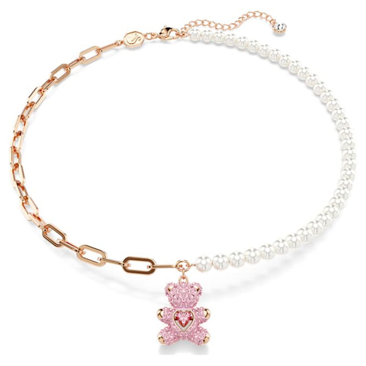 Teddy pendant Crystal pearl, Bear, Pink, Rose gold-tone plated