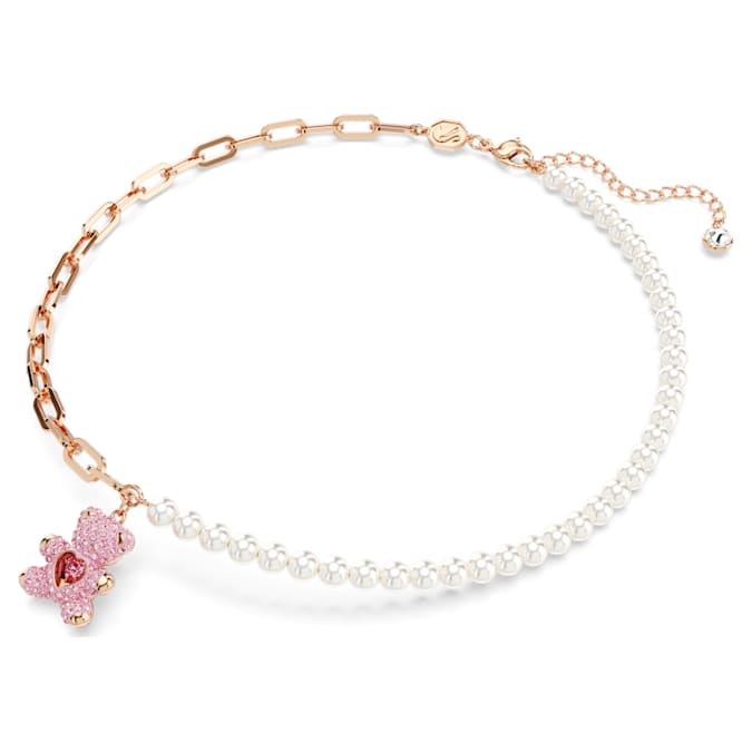 Teddy pendant Crystal pearl, Bear, Pink, Rose gold-tone plated