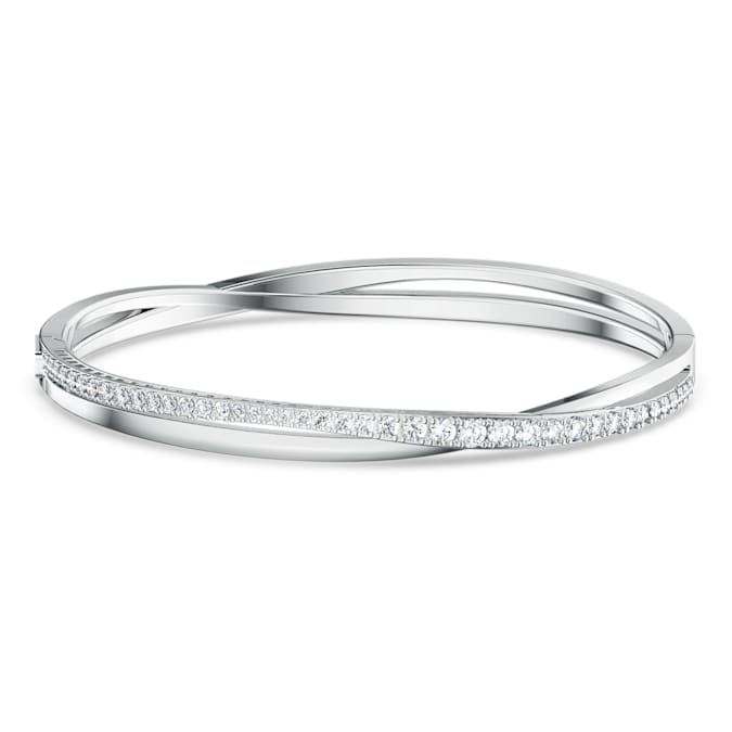 Twist bangle White, Rhodium plated