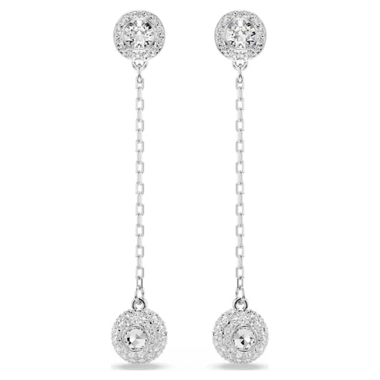Una Angelic drop earrings Round cut, White, Rhodium plated