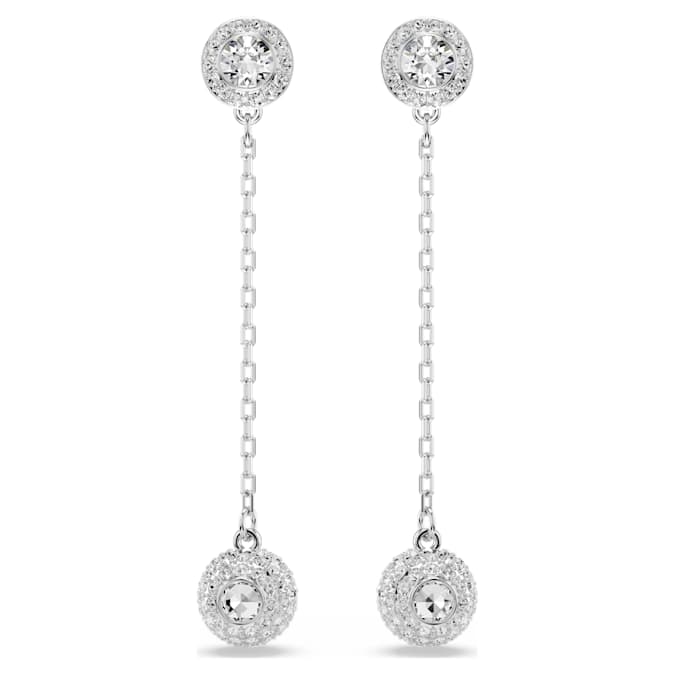 Una Angelic drop earrings Round cut, White, Rhodium plated