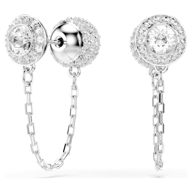 Una Angelic drop earrings Round cut, White, Rhodium plated