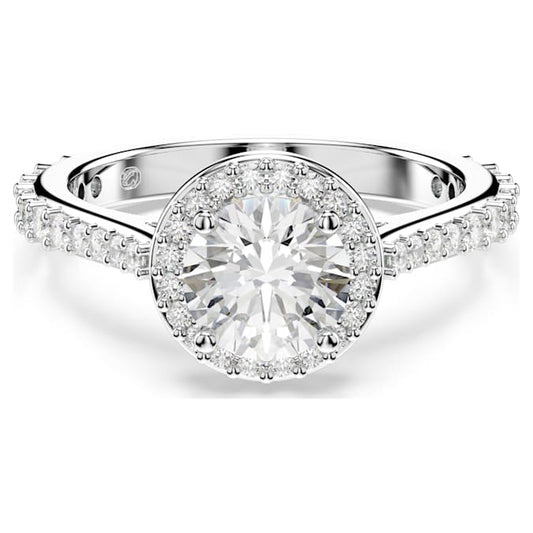 Una Angelic ring Round cut, White, Silver-tone finish