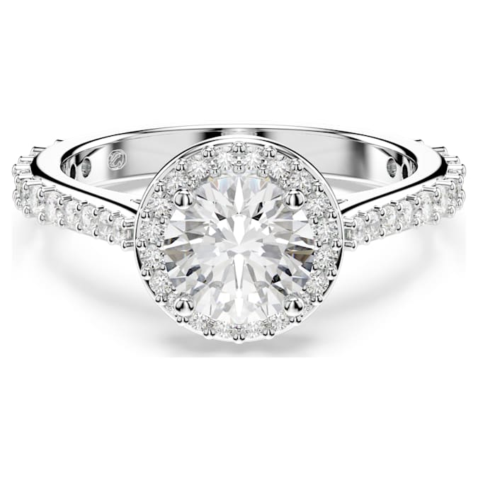 Una Angelic ring Round cut, White, Silver-tone finish