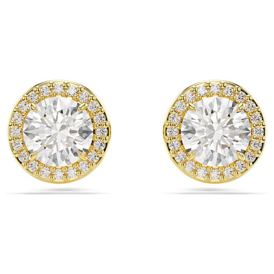 Una Angelic stud earrings Round cut, Gold tone, Gold-tone plated