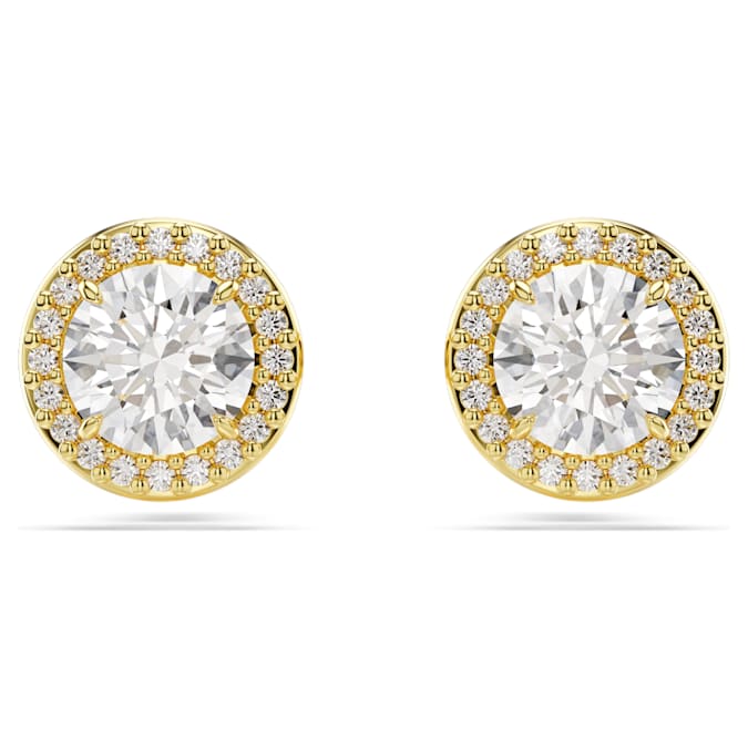 Una Angelic stud earrings Round cut, Gold tone, Gold-tone plated