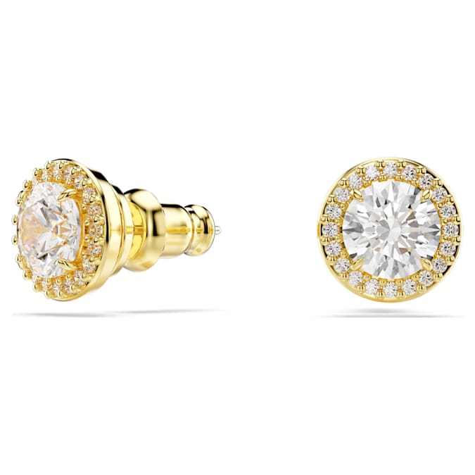 Una Angelic stud earrings Round cut, Gold tone, Gold-tone plated