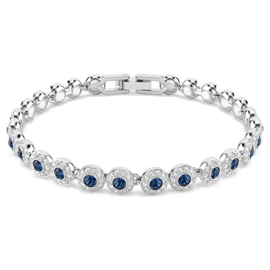 Una Angelic Tennis bracelet Round cut, Blue, Rhodium plated
