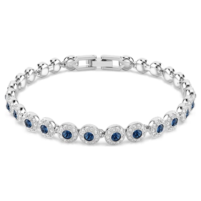 Una Angelic Tennis bracelet Round cut, Blue, Rhodium plated