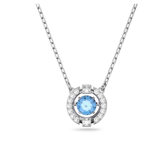 Una necklace Round cut, Blue, Rhodium plated